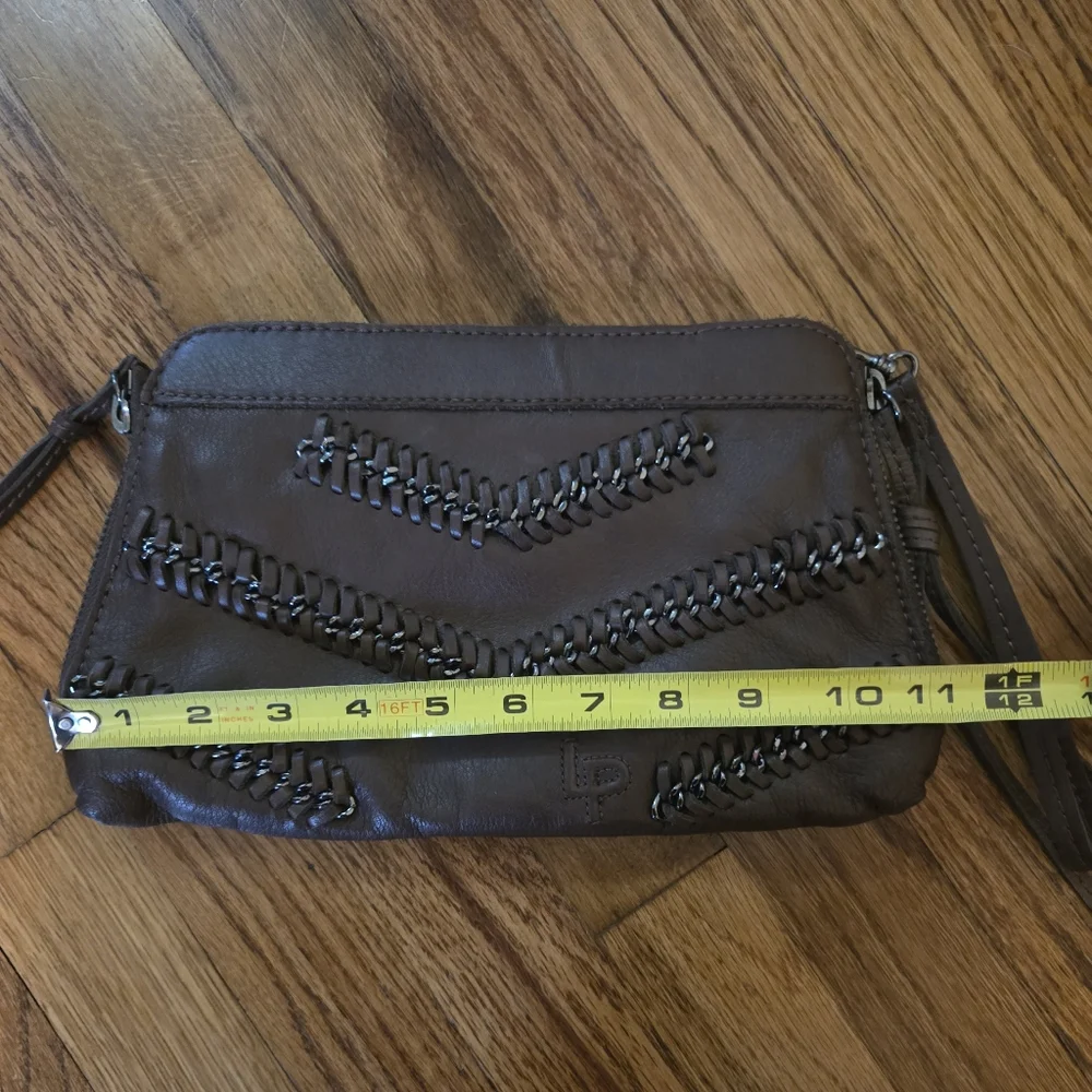 Linea Pelle Leather Wristlet Clutch in Dark Brown